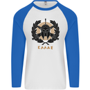 Greek Helmet Gym Training Top Spartan MMA Mens L/S Baseball T-Shirt White/Royal Blue