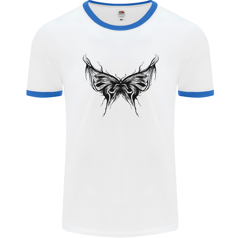 Abstract Butterfly Mens Ringer T-Shirt White/Royal Blue