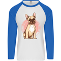 French Bulldog Mens L/S Baseball T-Shirt White/Royal Blue