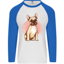 French Bulldog Mens L/S Baseball T-Shirt White/Royal Blue