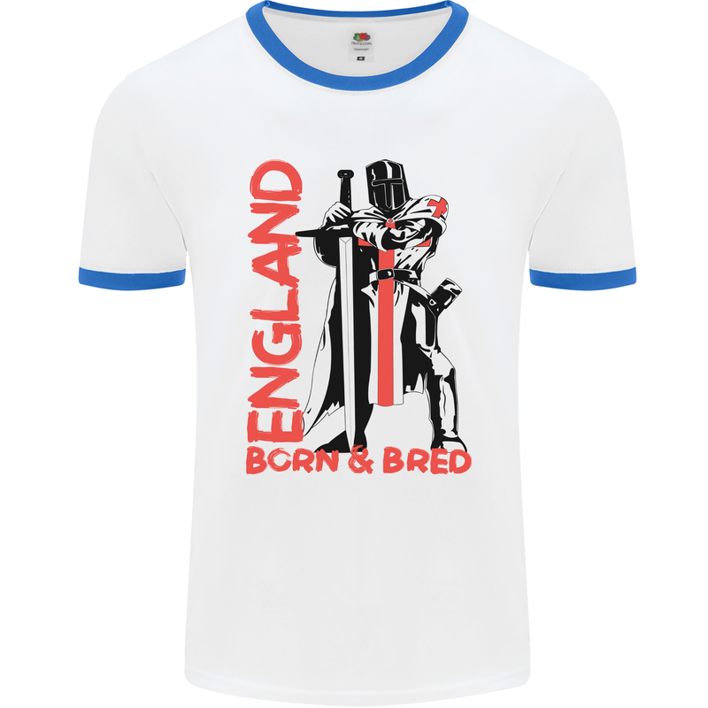 Born & Bred England St Georges Day Mens Ringer T-Shirt White/Royal Blue