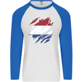 Torn Netherlands Flag Holland Dutch Day Football Mens L/S Baseball T-Shirt White/Royal Blue