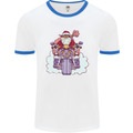 Biker Santa Christmas Motorcycle Motorbike Mens Ringer T-Shirt White/Royal Blue