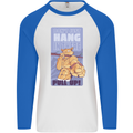 Pull Up Funny Cat Gym Training Mens L/S Baseball T-Shirt White/Royal Blue