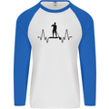 Paddleboard ECG Paddleboarding Pulse Mens L/S Baseball T-Shirt White/Royal Blue