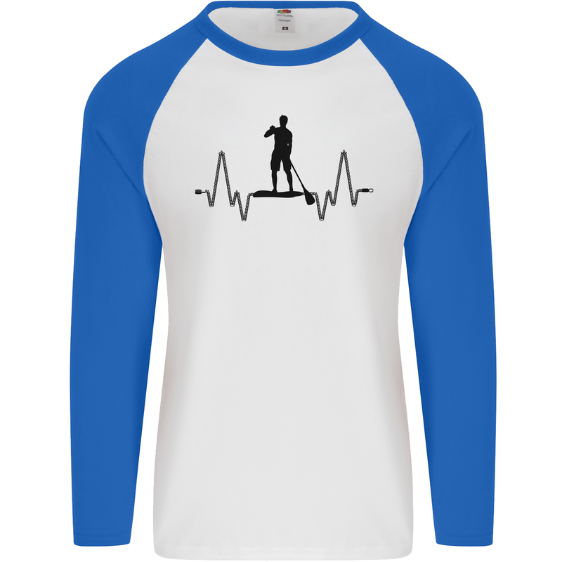 Paddleboard ECG Paddleboarding Pulse Mens L/S Baseball T-Shirt White/Royal Blue