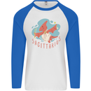 Sagittarius Dinosaur Pterosaurs Star Sign Mens L/S Baseball T-Shirt White/Royal Blue