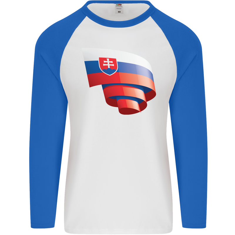 Curled Slovakia Flag Slovakia Day Football Mens L/S Baseball T-Shirt White/Royal Blue
