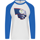 Curled Belize Flag Belizean Day Football Mens L/S Baseball T-Shirt White/Royal Blue