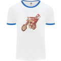 Biker Santa Christmas Motorcycle Chopper Skull Mens Ringer T-Shirt White/Royal Blue