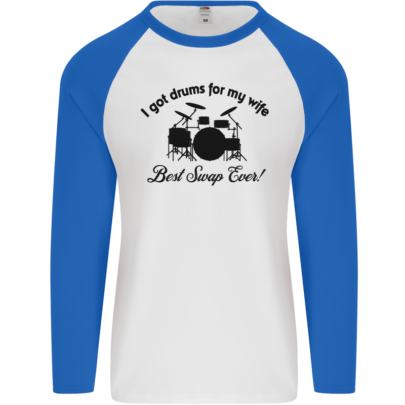 Drums for My Wife Drumming Drummer Mens L/S Baseball T-Shirt White/Royal Blue