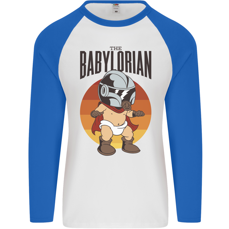 Babylorian Funny Baby Toddler Infant Parody Mens L/S Baseball T-Shirt White/Royal Blue