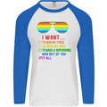 Want to Break Free Ride My Bike Funny LGBT Mens L/S Baseball T-Shirt White/Royal Blue