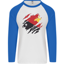 Torn Papua New Guinea Flag Day Football Mens L/S Baseball T-Shirt White/Royal Blue
