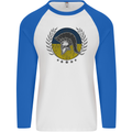 Ukraine Bodybuilding Flag Gym Training Spartan Mens L/S Baseball T-Shirt White/Royal Blue