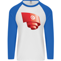 Curled Tunisia Flag Tunisian Day Football Mens L/S Baseball T-Shirt White/Royal Blue