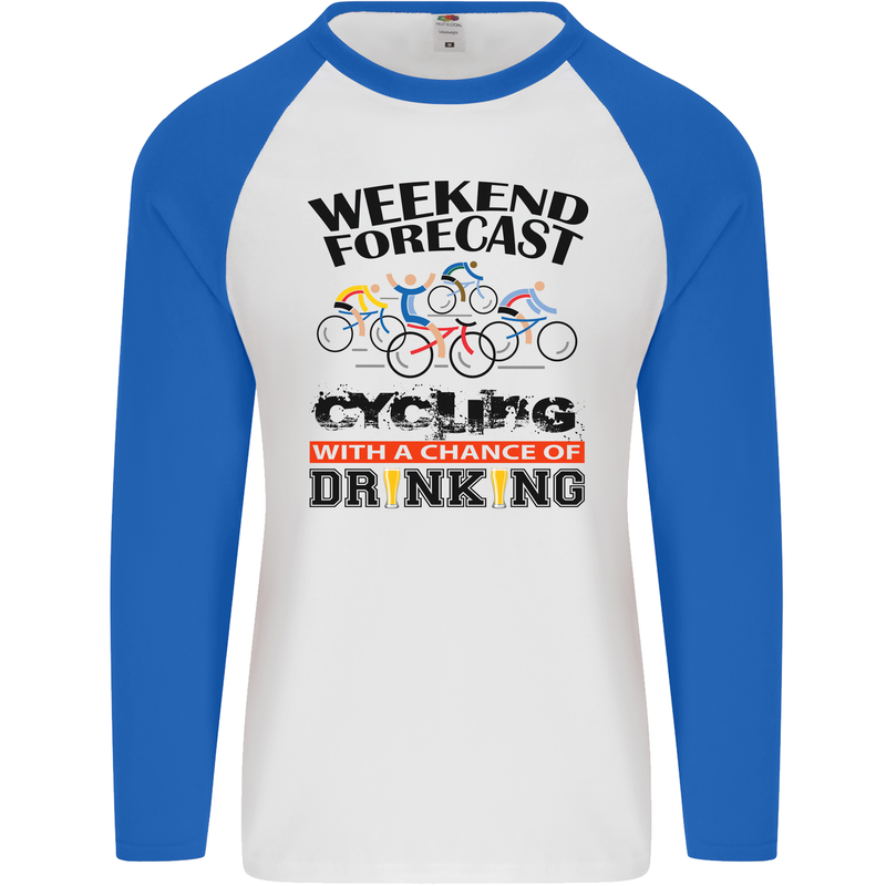 Weekend Forecast Cycling Cyclist Bicycle Mens L/S Baseball T-Shirt White/Royal Blue