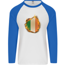 The Irish Tricolour Flag Fire Ireland Mens L/S Baseball T-Shirt White/Royal Blue