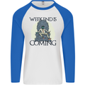 Weekend Funny Beer Cider Wine Alcohol Gin Mens L/S Baseball T-Shirt White/Royal Blue