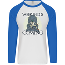 Weekend Funny Beer Cider Wine Alcohol Gin Mens L/S Baseball T-Shirt White/Royal Blue