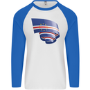 Curled Cape Verde Flag Verdean Day Football Mens L/S Baseball T-Shirt White/Royal Blue