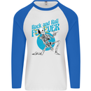 Rock & Roll Forever Air Guitar Skeleton Skull Mens L/S Baseball T-Shirt White/Royal Blue