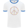 Floral Peace Symbol Hippie Love Mens Ringer T-Shirt White/Royal Blue