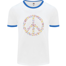 Floral Peace Symbol Hippie Love Mens Ringer T-Shirt White/Royal Blue