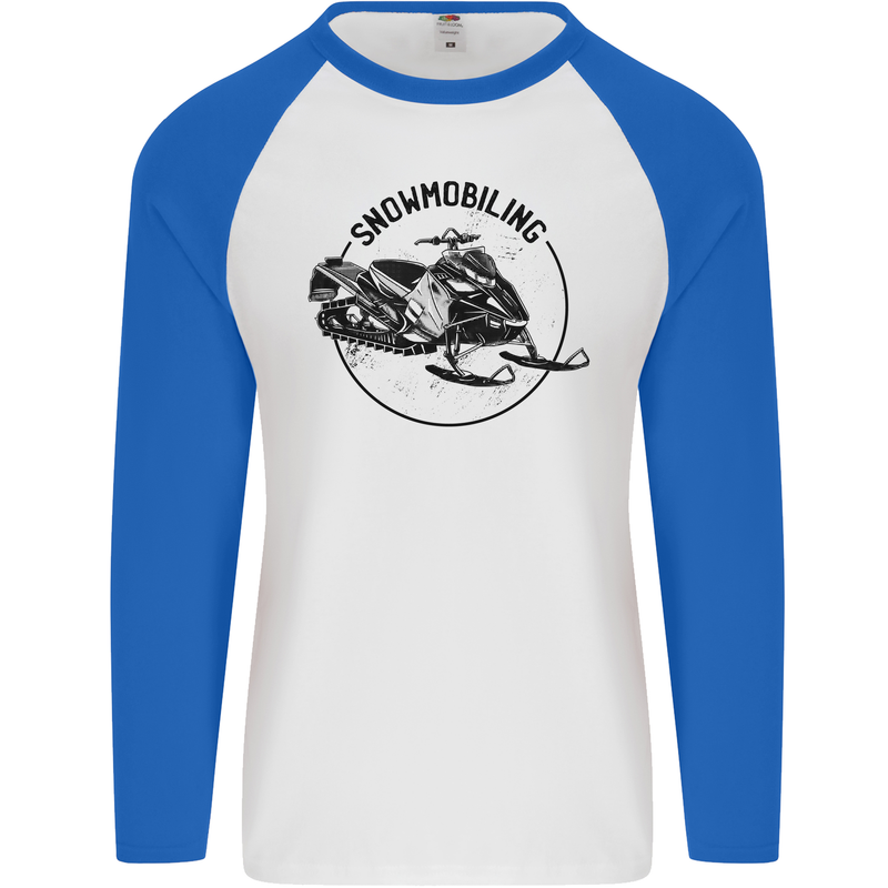 A Snowmobile Winter Sports Mens L/S Baseball T-Shirt White/Royal Blue