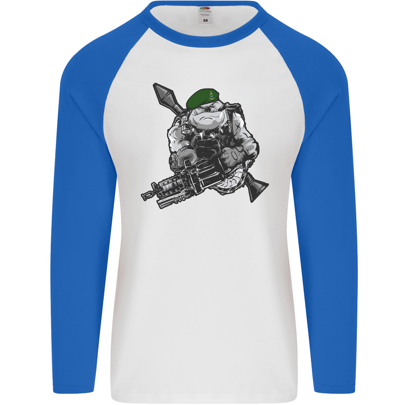 Royal Marine Bulldog Commando Soldier Mens L/S Baseball T-Shirt White/Royal Blue