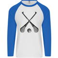 Hurling Bats and Ball Mens L/S Baseball T-Shirt White/Royal Blue