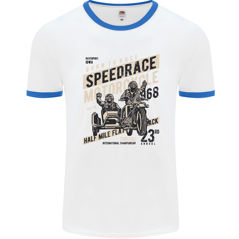 Speedrace Motorcycle Side Car Motorbike Mens Ringer T-Shirt White/Royal Blue