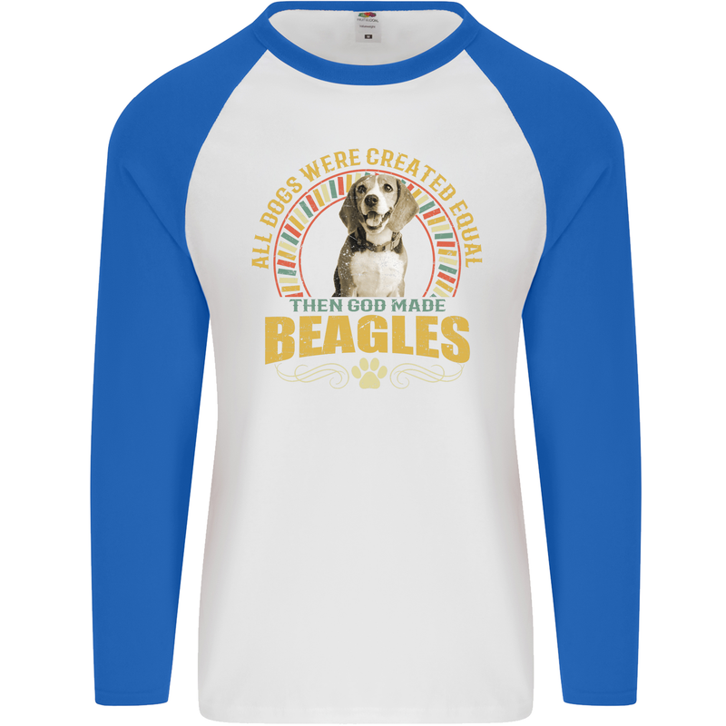 A Beagle Dog Mens L/S Baseball T-Shirt White/Royal Blue