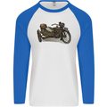 Motorcycle and Sidecar Biker Motorbike Mens L/S Baseball T-Shirt White/Royal Blue