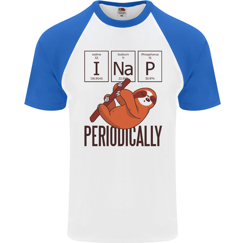 I Nap Funny Periodic Table Sloth Geek Sleep Mens S/S Baseball T-Shirt White/Royal Blue