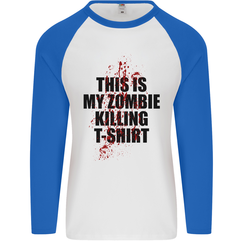 This Is My Zombie Killing Halloween Horror Mens L/S Baseball T-Shirt White/Royal Blue