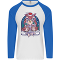 Bah Humbug Grumpy Christmas Owls Mens L/S Baseball T-Shirt White/Royal Blue