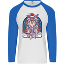 Bah Humbug Grumpy Christmas Owls Mens L/S Baseball T-Shirt White/Royal Blue