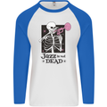 Jazz is Not Dead Skeleton Mens L/S Baseball T-Shirt White/Royal Blue