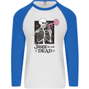 Jazz is Not Dead Skeleton Mens L/S Baseball T-Shirt White/Royal Blue