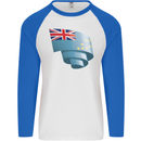 Curled Tuvalu Flag Tuvaluan Day Football Mens L/S Baseball T-Shirt White/Royal Blue