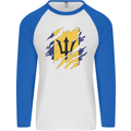 Torn Barbados Flag Barbadians Day Football Mens L/S Baseball T-Shirt White/Royal Blue