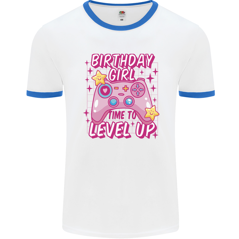 Birthday Girl Level Up Gaming Gamer 6th 7th 8th Mens Ringer T-Shirt White/Royal Blue