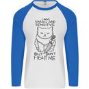 Cat Dont Fight Me Funny Mens L/S Baseball T-Shirt White/Royal Blue