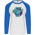 T-Rex Ruining Christmas Wreck the Halls Mens L/S Baseball T-Shirt White/Royal Blue