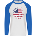 Torn Liberia Flag Liberian Day Football Mens L/S Baseball T-Shirt White/Royal Blue