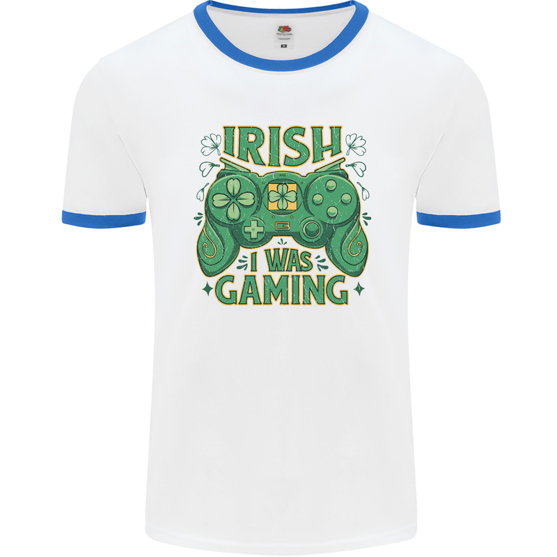 Irish I Was Gaming St Patricks Day Gamer Mens Ringer T-Shirt White/Royal Blue