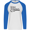 Lord of the Strings Guitarist Guitar Mens L/S Baseball T-Shirt White/Royal Blue