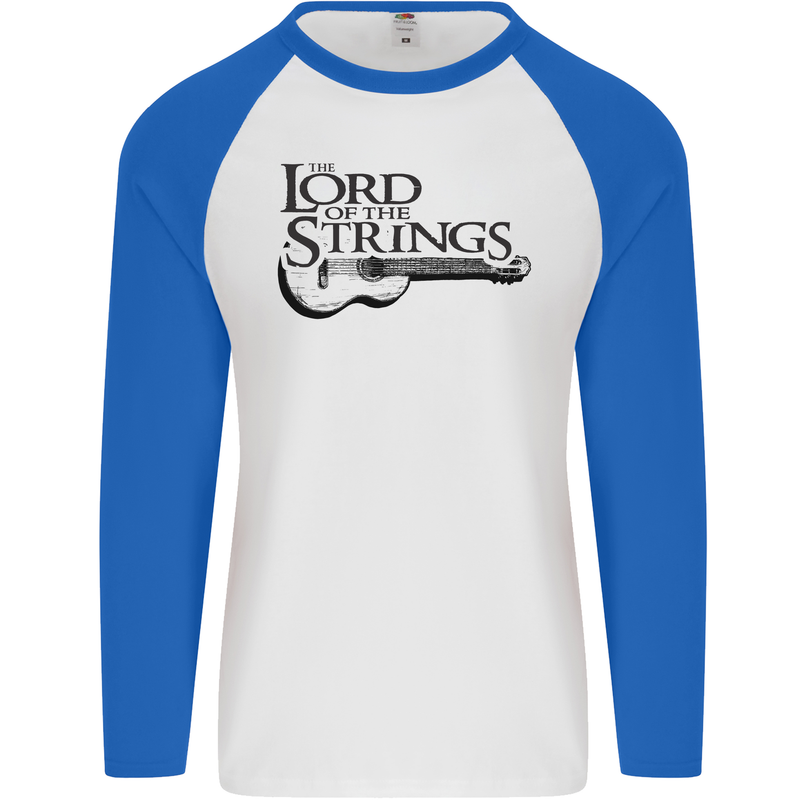 Lord of the Strings Guitarist Guitar Mens L/S Baseball T-Shirt White/Royal Blue