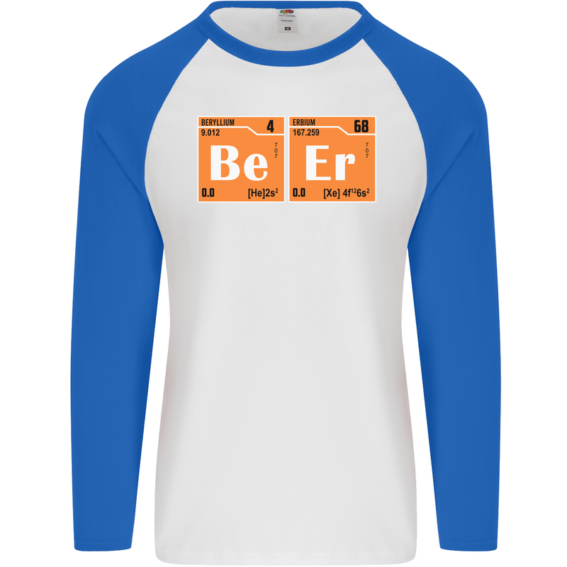 Beer Periodic Table Chemistry Geek Funny Mens L/S Baseball T-Shirt White/Royal Blue